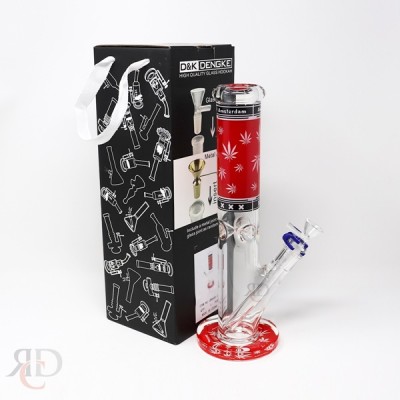 WATER PIPE STRAIGHT TUBE COLOR DOWNSTEM RED LEAF END PROHIBITION IN A GIFT BOX WP1927